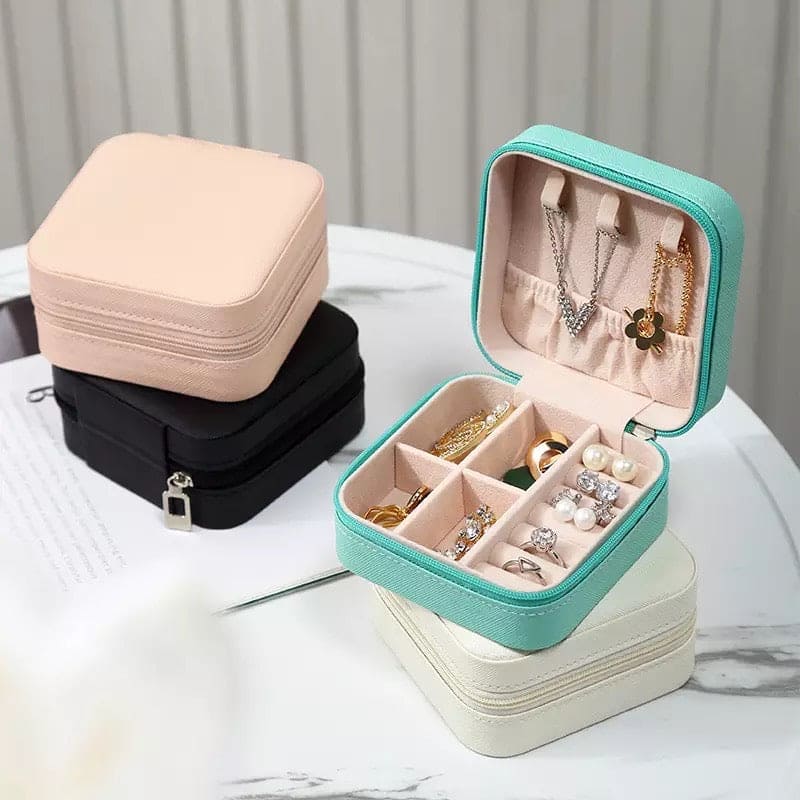 Mini Leather Square Jewellery Box, Luxury Square Cosmetic Box, Mini Travel Jewelry Box Storage Organizer,  Portable PU Leather Earring Ring Necklace Jewellery Organizer