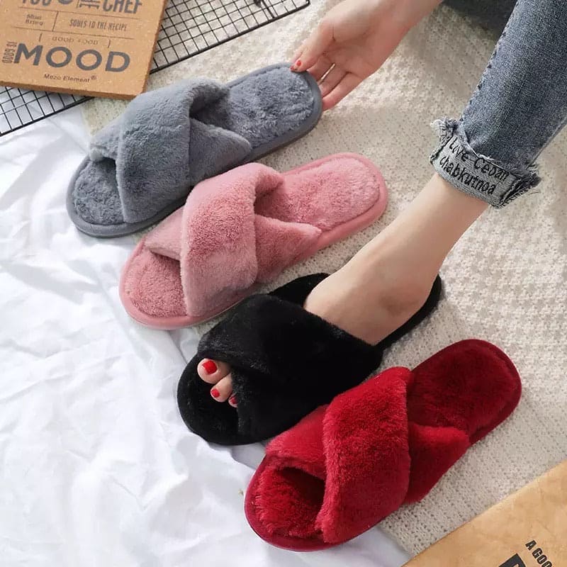 Warm Faux Fur Slippers, Winter Ladies Plush Warm Slippers, High Quality Women Home Anti-slip Plush Slippers, Solid Indoor Cute Soft Slippers