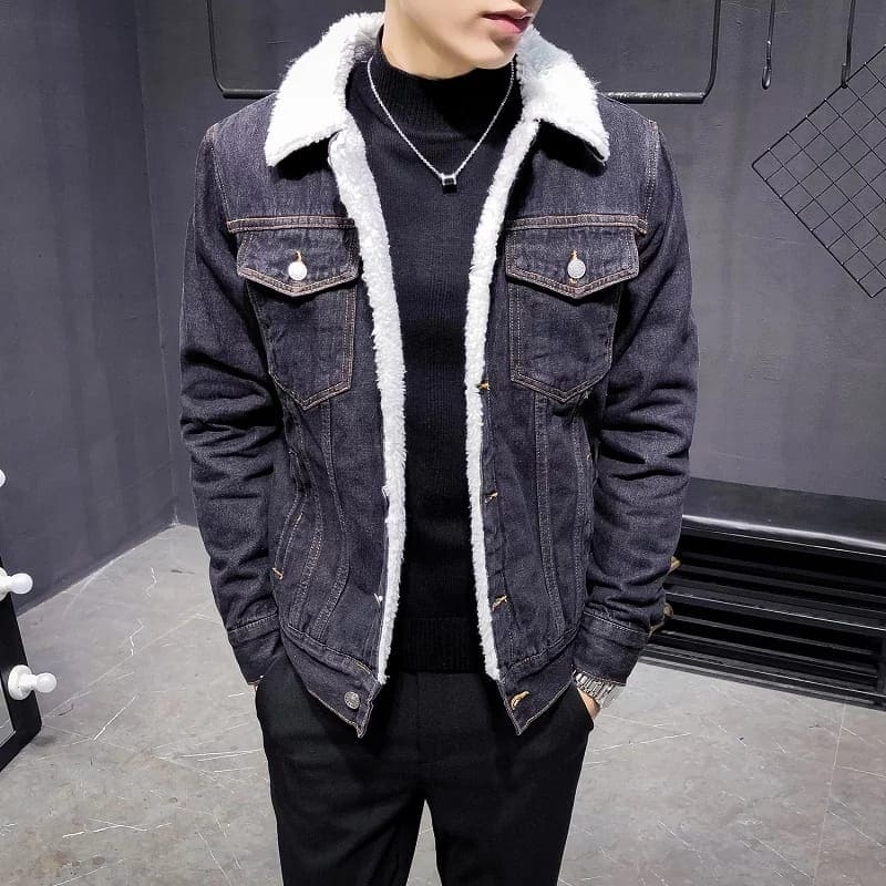 Men Outerwear Warm Denim jacket, Thicker Winter Denim Jackets, Men's Sherpa Lined Denim Jacket, Warm Casual Quilted Jeans Coat