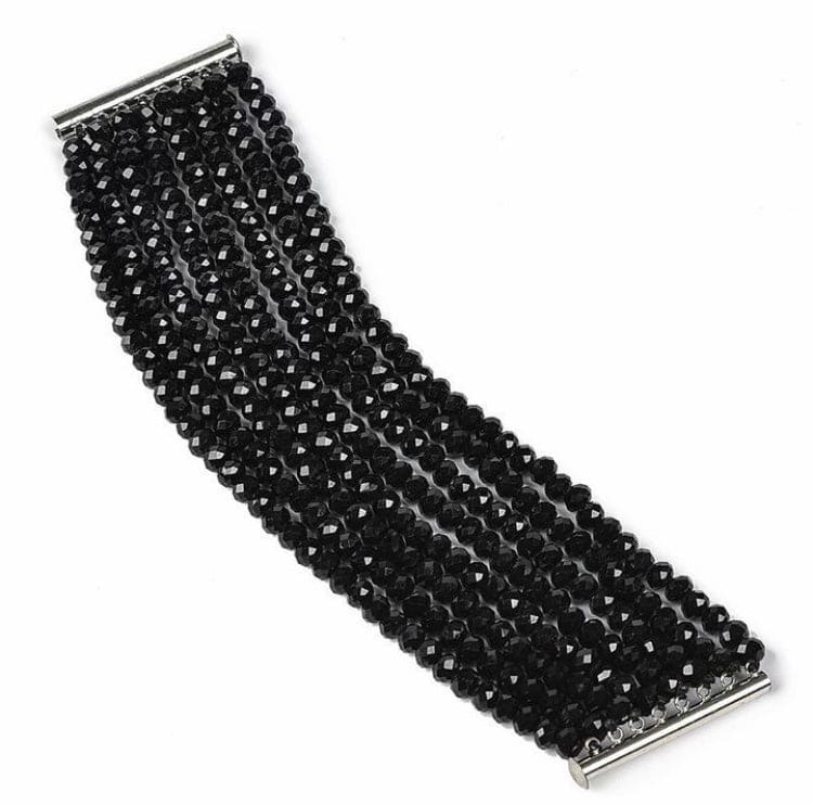 Shiny Black Bracelet, Bangles Bead Bracelets For Women, Black Glass Bracelet