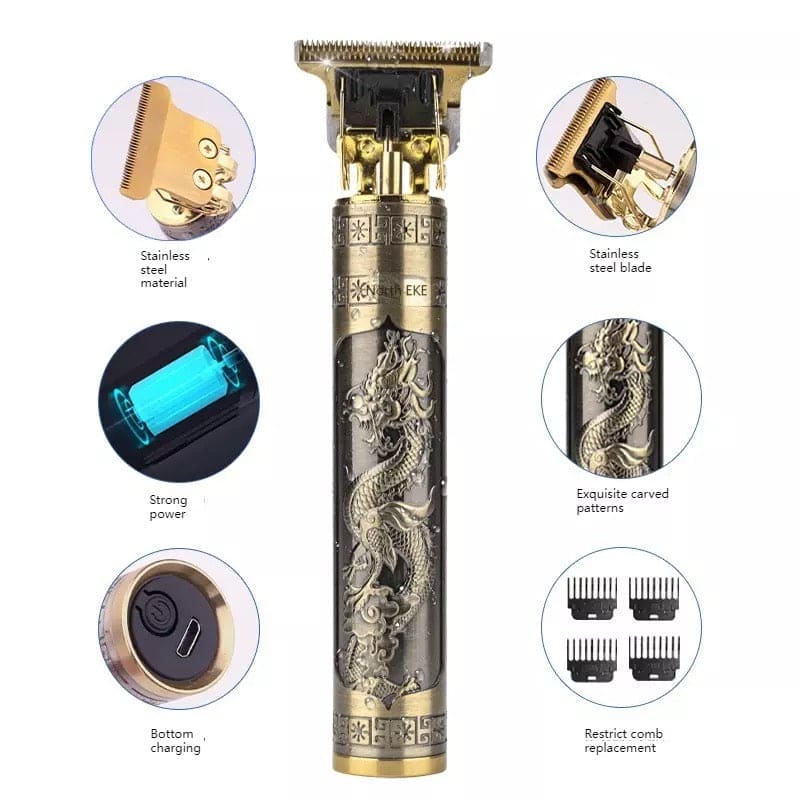 Vintage T9 Golden Dragon Trimmer, Electric Clipper Razor, Hair Cutting Machine Trimmer For Men, T9 USB Electric Professional Beard Haircut Style