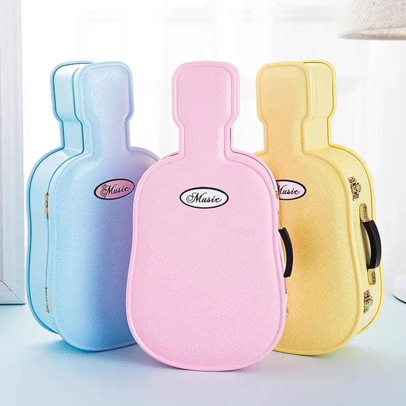 Guitar Music Storage Box, Violin Music Jewelry Box, Creative Suitcase Style Music Jewelry Cosmetics Storage Box, Rotating Ballerina Girl Toy For Kid, Guitar Violin Dancing, Student Leather Children Girl Jewellery Box
