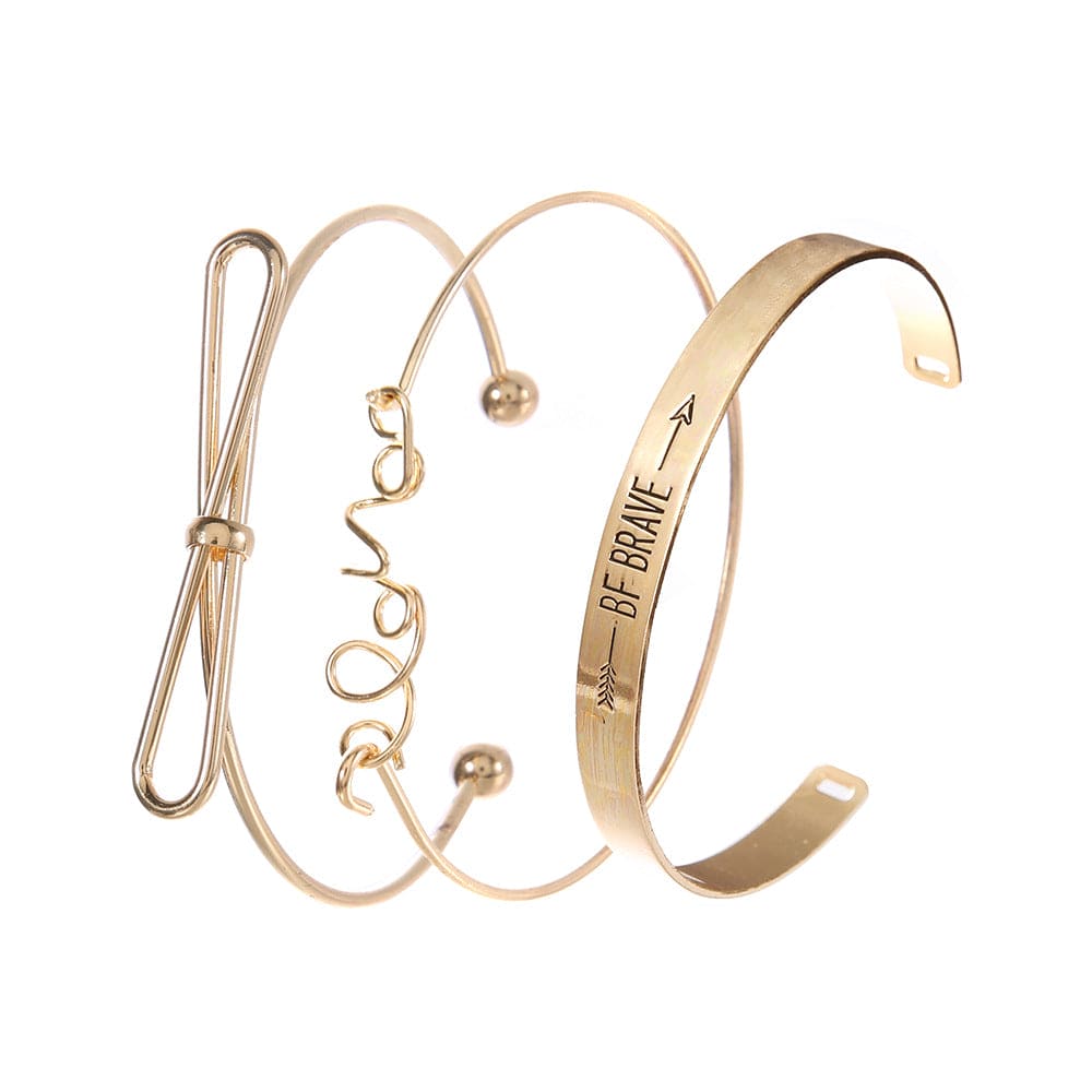 Set Of 3 Be Brave Love Bracelet, Geometric Chain Open Bracelets Jewelry, Letter Opening Adjustable Bracelet, Wedding Engagement Bracelet Fashion Jewellery,  Stainless Steel Charm Bracelet