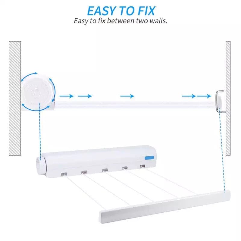 Heavy Duty Retractable 5 Line Hang Drying Rack, Automatic Telescopic Clothesline, Wall Mounted Clothes Line, Flexible Clothesline, Bathroom Clothes Dryer, Balcony Drying Rack Household Clothesline, Retractable Clothes Drying Rack, Drawing Rope