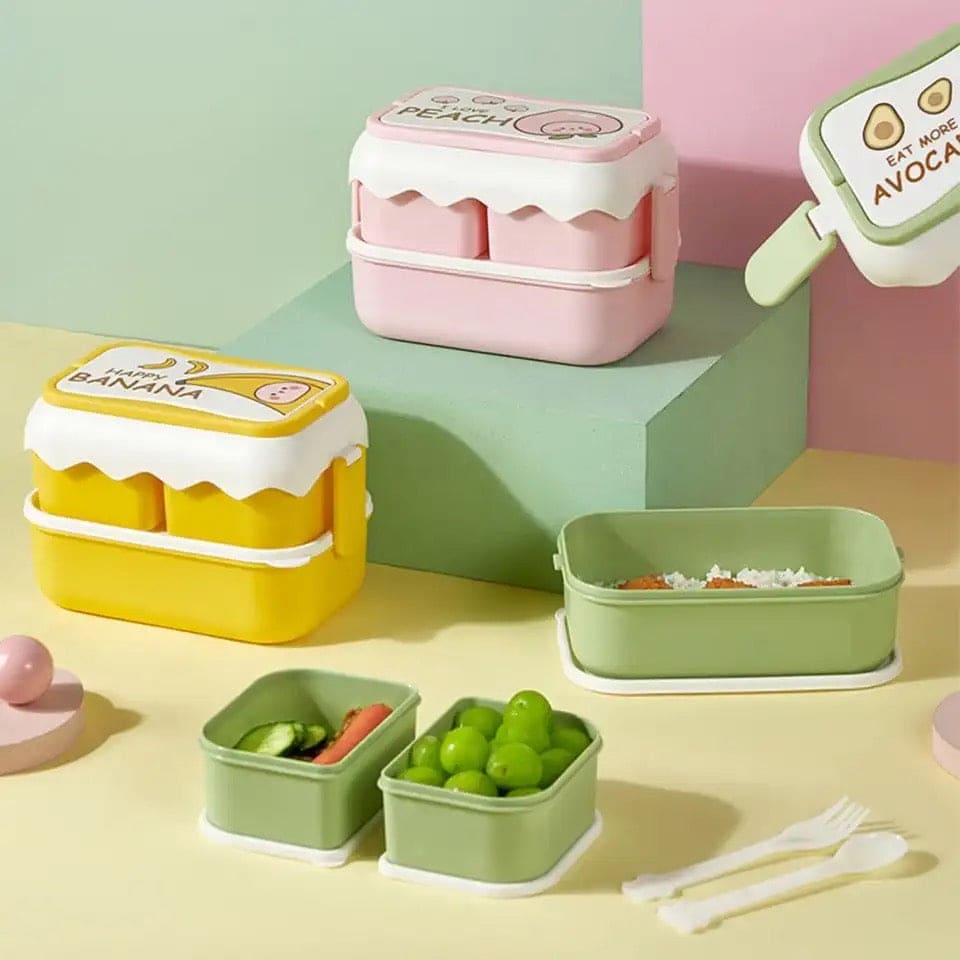 Creative Duck Tiffin, 3 Compartment Cute Cartoon Lunch Box, Cartoon Leakproof Snack Bento Box, Large Capacity Bento Container, Picnic Hiking Lunch Container