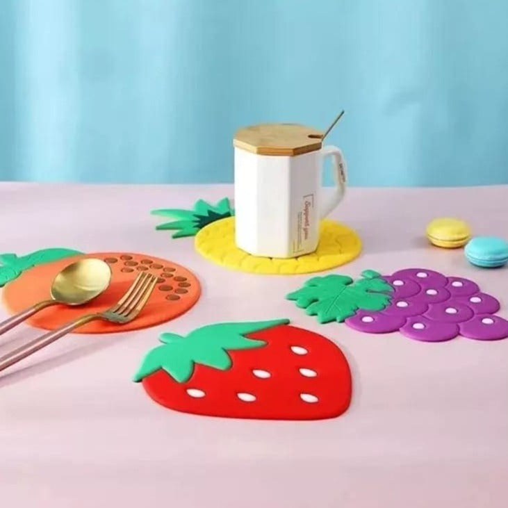 Silicone Insulation Fruit Pad, Fruit Antiskid Mat Cup Pad, Table Mat Bowl Cup Pads, Mat Drink Coaster, Silicone Coasters Non-Slip  Insulation Pads