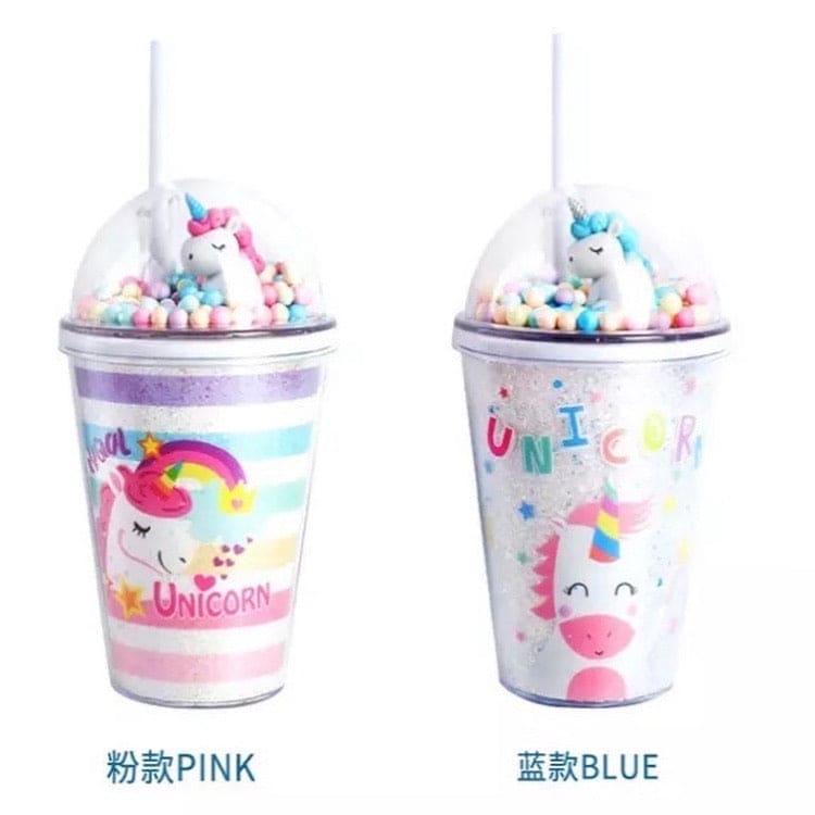 Double Layer Dream Unicorn Jar, Cartoon Plastic Water Cup With Straw & Lid