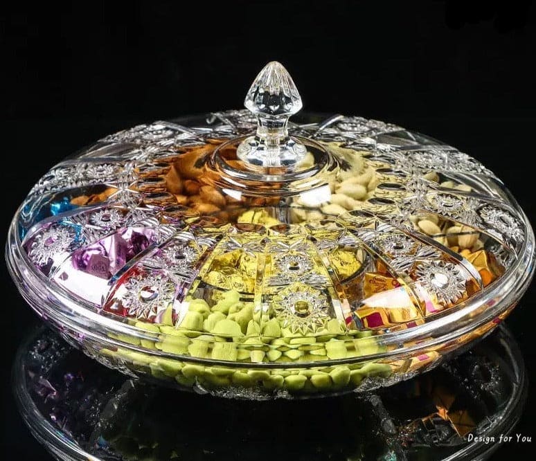 Modern Creative Crystal Dried Fruit Tray Grid with Cover, Transparent Dried Fruit Box, Acrylic Plate Fruit Basin Dry Candy Dish