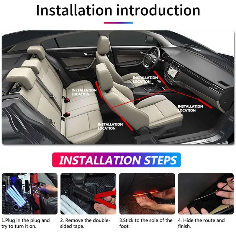 Car Strips Lights, RGB Interior Atmosphere Strip Light, Decorative Foot Lamp, Car Ambient Lights, Multicolor Music Car Strip Light, Under Dash Lighting Kit with Sound Active Function