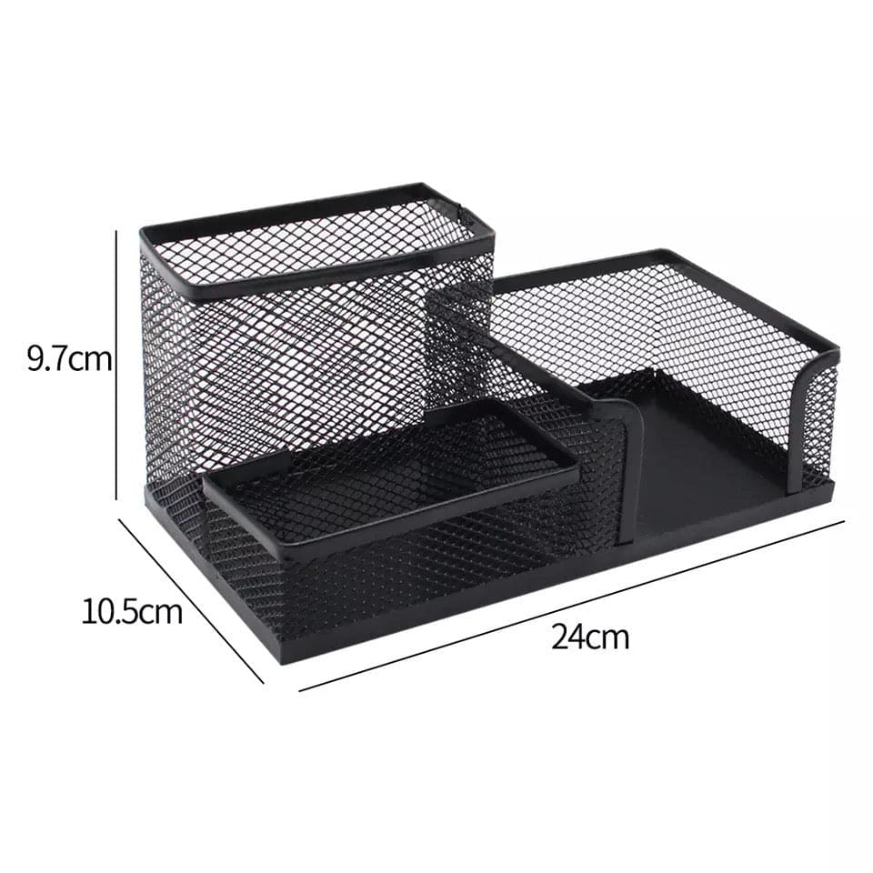 Multipurpose Metallic Stationary Organizer, 3 In 1 Desk Stationary Organizer, Multifunctional Office Stationery Desk Organizer, Large Capacity Desk Pen Holder, Metal Mesh Home Office Pen Stationery Storage Organizer, Hollow Creative  Pen Holder
