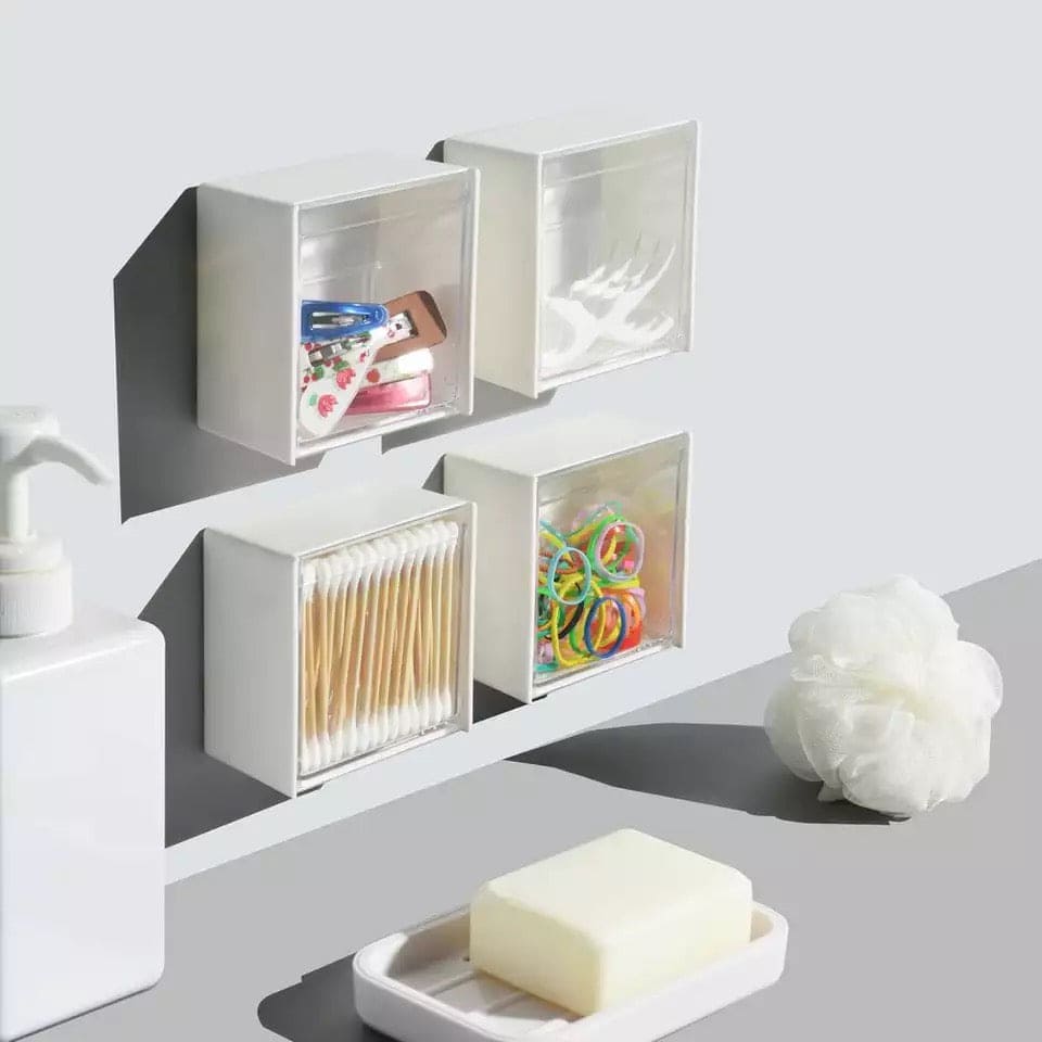 Self-Adhesive Wall Flip-Top Organizer, Transparent Window Clamshell Storage Box, Storage Canister Box