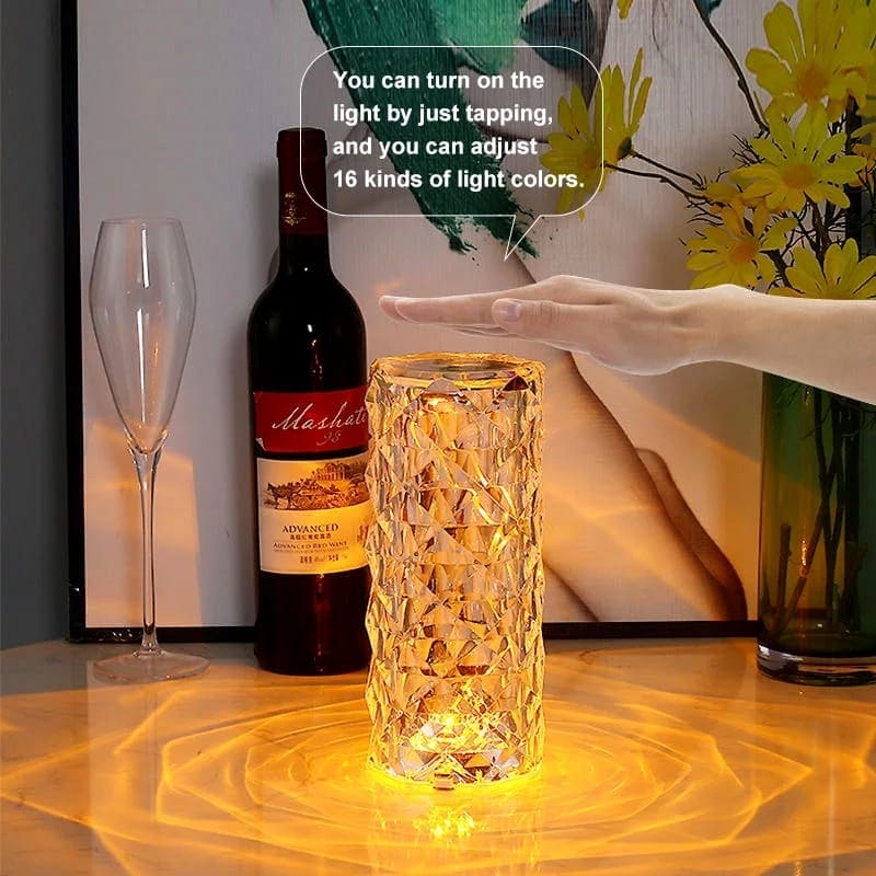 Rose Crystal Rechargeable Table Lamp, Diamond Touch Sensor Battery Desk Lamp, LED Romantic Desk Light, RGB Remote Control Night Light Projection Table Lamp