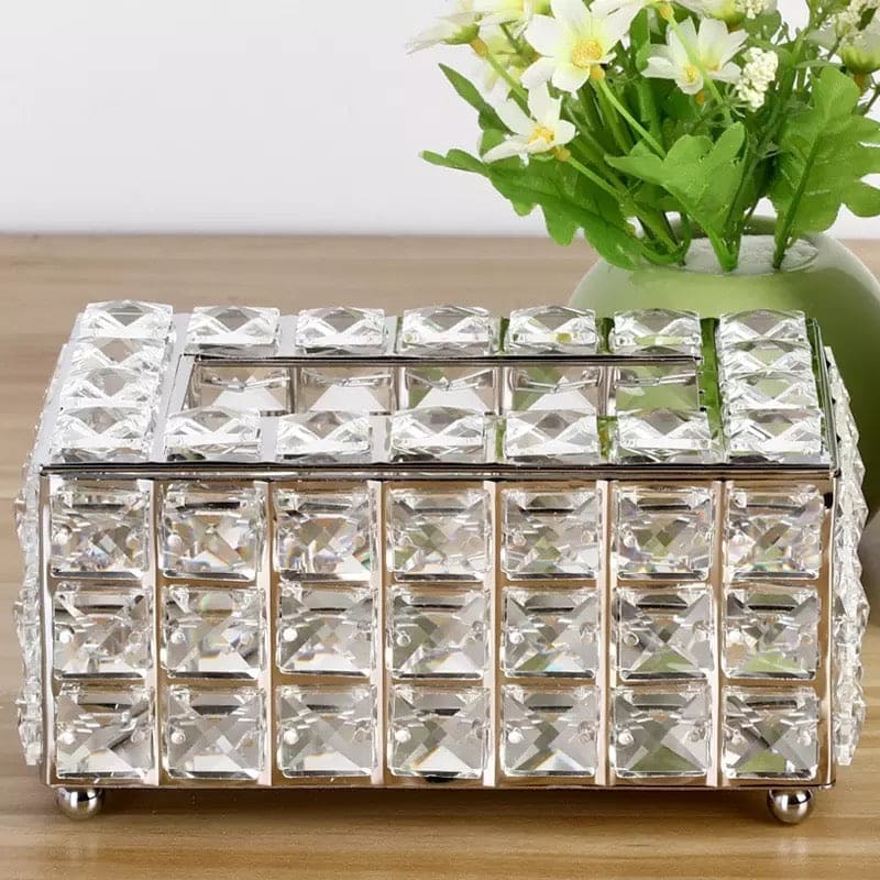 Rectangular Crystal Rhinestone Tissue Box, Desktop Napkin Storage Box, Gold Luxurious Bling Tissue Holder, Napkin Container for Bedroom And Dining Room