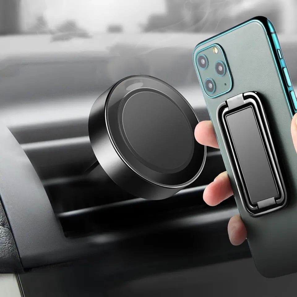 Double Magnetic Phone Holder, Foldable Desk Stand For Mobile Phone, Metal Car Phone Bracket Holder, Lazy Simplicity Convenient Stand, 360 Rotation Foldable Phone Stand, Retractable Magnetic Ring Holder
