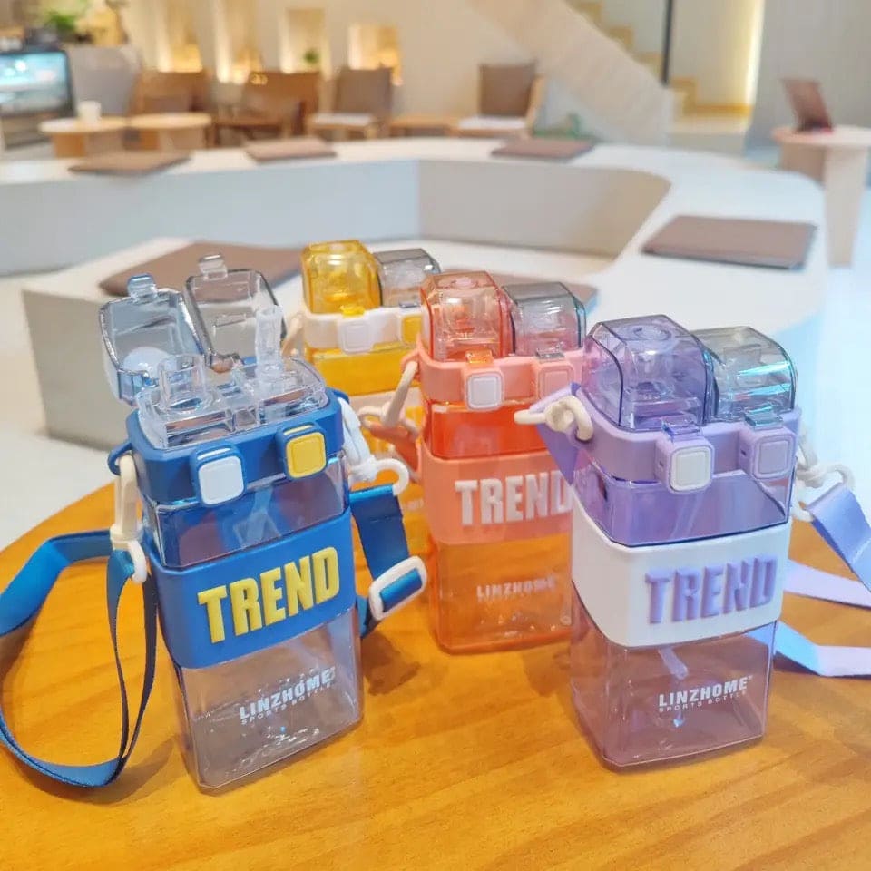 Trend Double Drinking Water Bottle, Punk Square Water Cup, Plastic Portable Drinking Cup, Portable Leakproof Double Drinking Plastic Cup, 520ml Sports Water Bottle