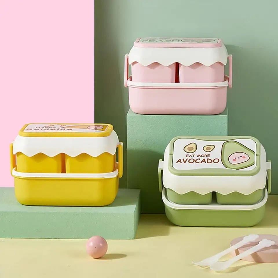 Creative Duck Tiffin, 3 Compartment Cute Cartoon Lunch Box, Cartoon Leakproof Snack Bento Box, Large Capacity Bento Container, Picnic Hiking Lunch Container