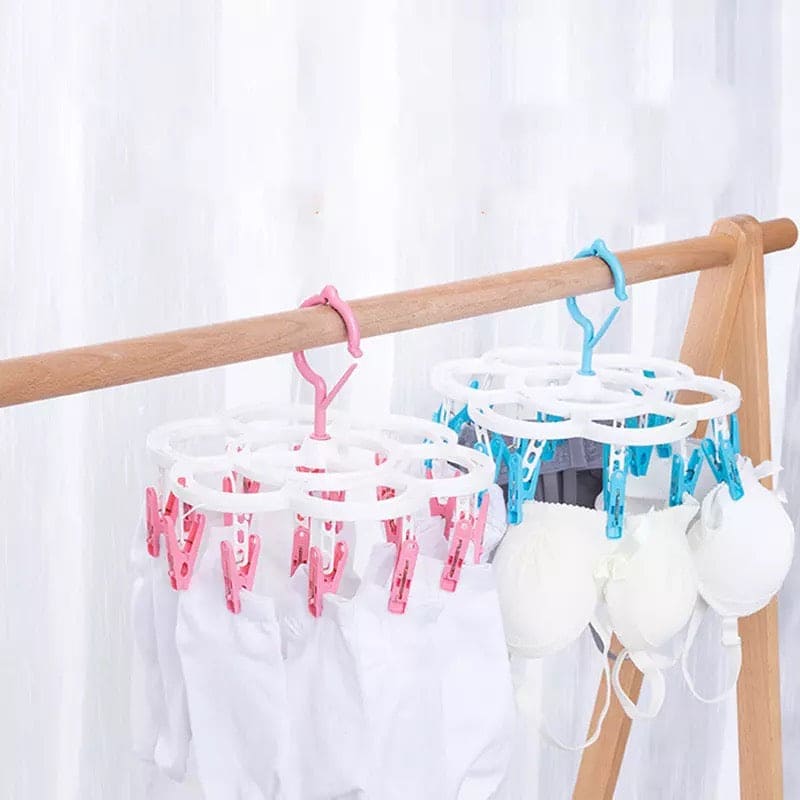 16 Clips Flower Shape Clothes Hanger, Children Baby Adults Clothes Drying Rack, Multifunctional Wind Proof Clothes Drying Rack, Folding Clothes Drying Hanger
