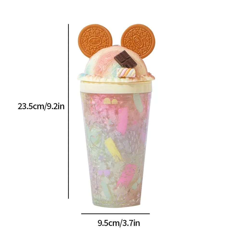 Marshmellow Colorful Water Bottle, Double Layer Drinking Bottle, Plastic Water Cup With Straw And Lid