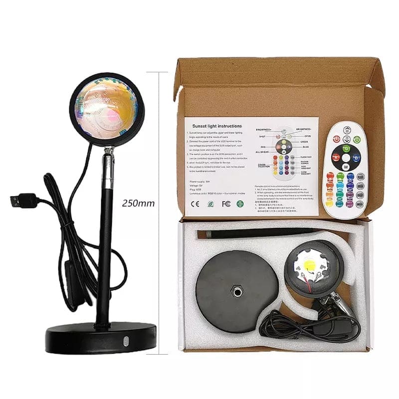 15 in 1 Rainbow Sunset Lamp, Led Projector Night Light, Rgb Controllable 360° Rotated Romantic Visual, Almunium Lens Sunset Projection Lamp, Wall Decoration USB Operate Rainbow Sunset Projector Lamp