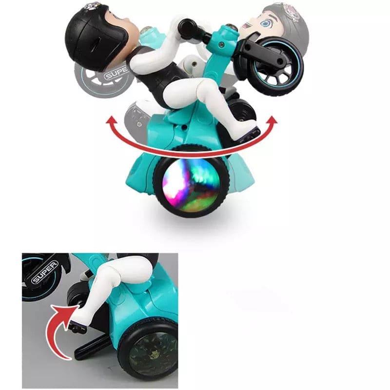 Fun Stunt Tricycle Modle Toy Car, 360˚ Degree Rotating Toy Car With LED Light, Three-Wheeled Toy Motorcycle