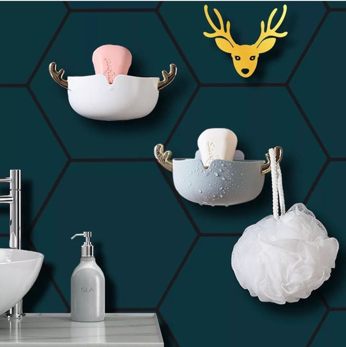 Antlers Shaped Soap Holder, Wall Mounted ABS Non-sticky Soap Holder, Simple Drain Soap Free Punch Storage Rack