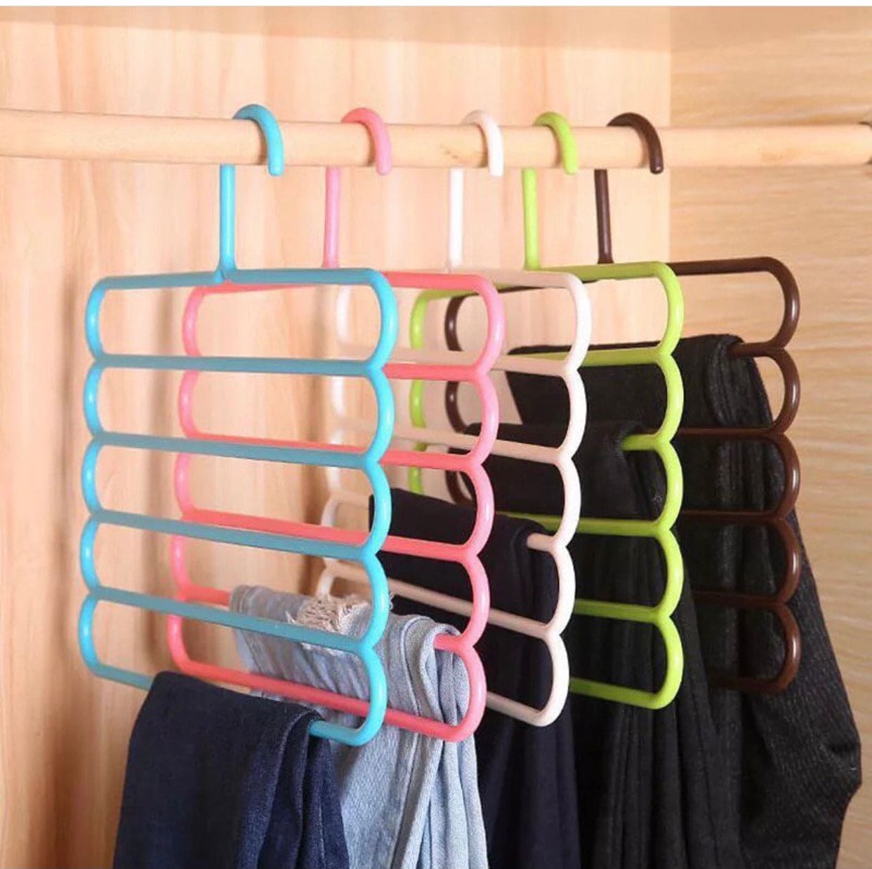 5 Layer S Shape Multifunctional Clothes Hanger, Pants Hangers, Holders Trousers, Hanger Storage Rack, Clothes Hanger, Wardrobe Closet Organization, Clothing Hangers, Colorful Hanger