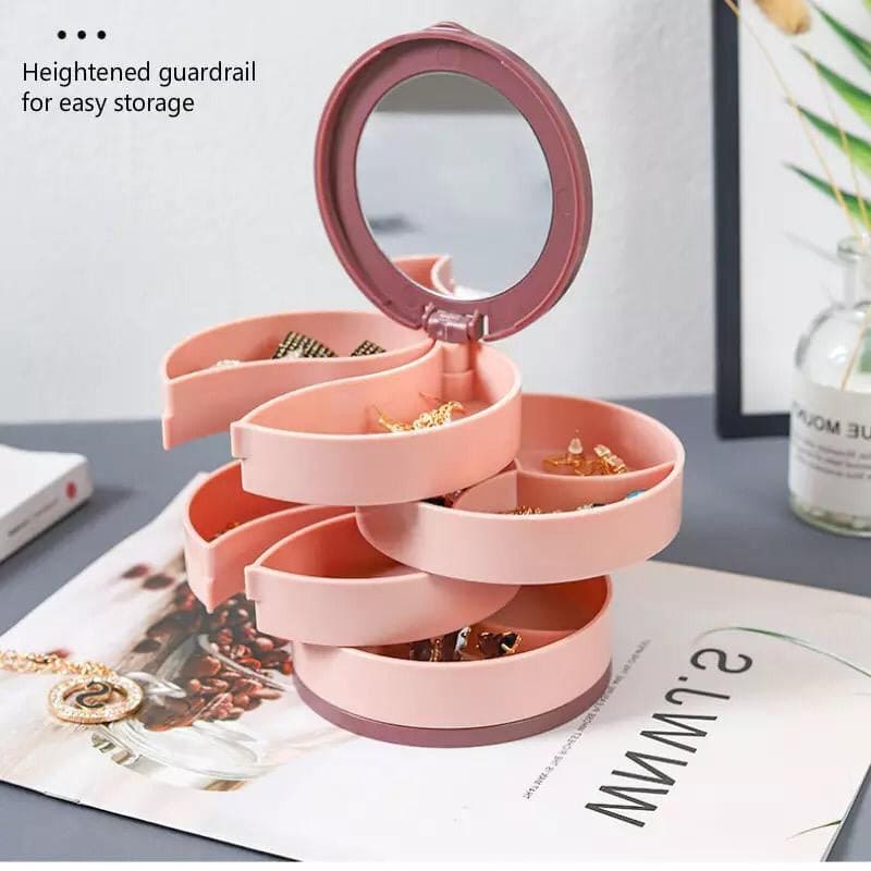 Multilayer Rotating Plastic Jewellery Organizer With Mirror, Earrings Display Stand, Small Accessories Storage Box