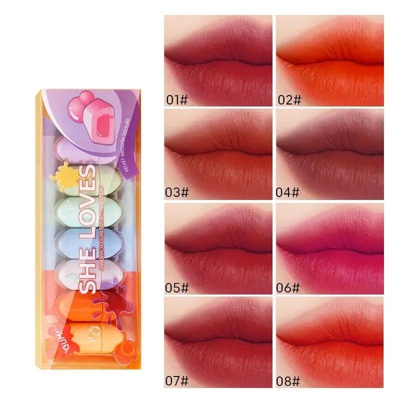 8 Colours Chewing Gum Lipstick Set, Matte Velvet Lip Gloss, Long Lasting Lip Gloss, Lipstick Makeup Cosmetic