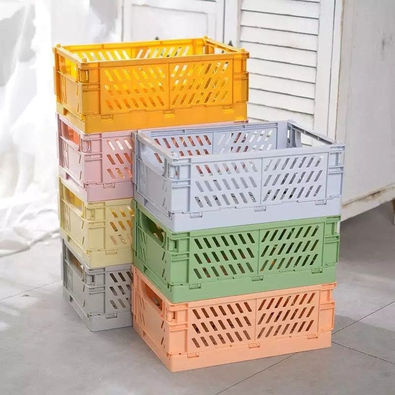 High Capacity Foldable Plastic Storage Basket, Utility Cosmetic Container,  Plastic Stackable Grated Wall Utility Containers