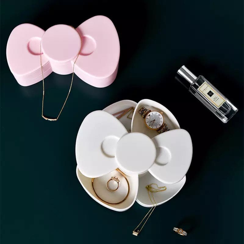 Bow Shaped Earring Storage Box, Rotatable Earring Storage Box, Decorative Jewellery Container Case, Creative Necklace Box, Rotating Jewellery Box, Multi-layer Dustproof Jewellery Plastic Box
