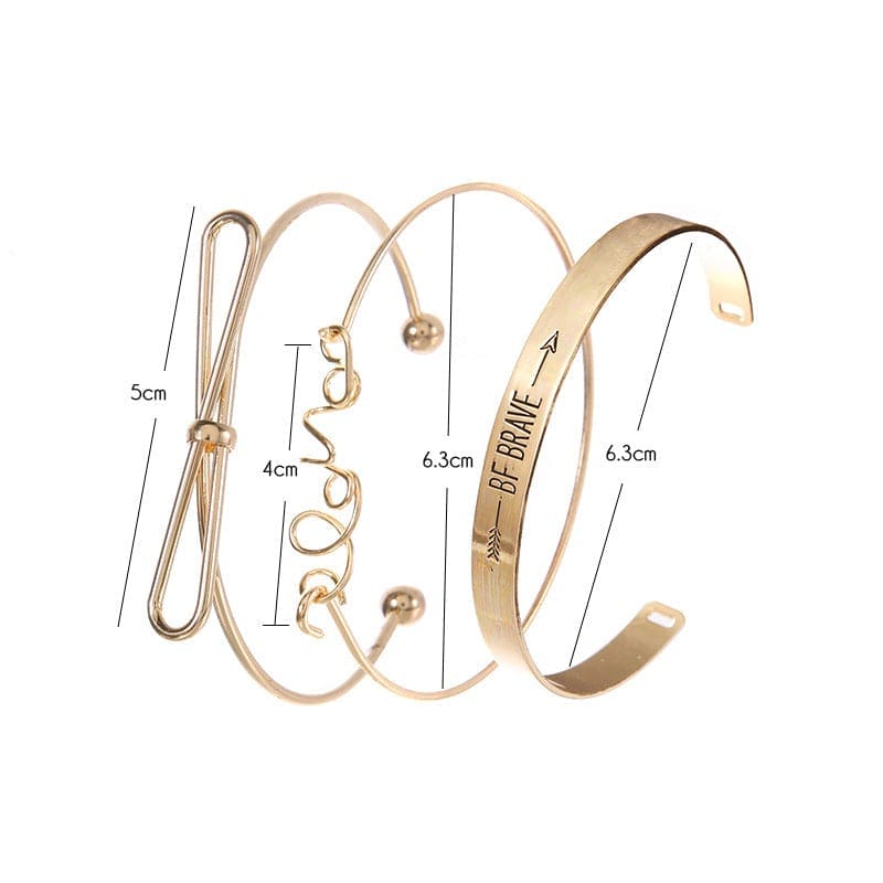 Set Of 3 Be Brave Love Bracelet, Geometric Chain Open Bracelets Jewelry, Letter Opening Adjustable Bracelet, Wedding Engagement Bracelet Fashion Jewellery,  Stainless Steel Charm Bracelet