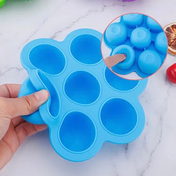Silicone 7 Grids Fruit Shake Ice Cream Maker Mold, Silicon Popsicle Mold Tray, Portable Ice Cream Container, Fruit Shake Cream Ball Lolly Maker, Multi-Purpose Popsicle Mold, Baby Food Mold Popsicle Stick