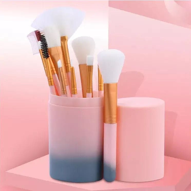 Set Of 12 Makeup Brush Bucket, Cosmetic Brushes Make Up Tool Kit with Cup Holder Case,  Cosmetics Beauty Tools,  Portable Cosmetic Brushes for Powder Foundation, Eyeshadow, Eyeliner, Lip Beauty Tool