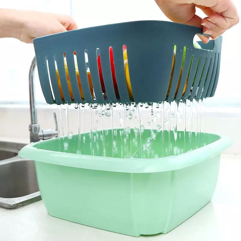 Multifunctional Double Layer Draining Basket With Lid, Kitchen Refrigerator Fresh Keeping Box, Plastic Fruit Storage Basket