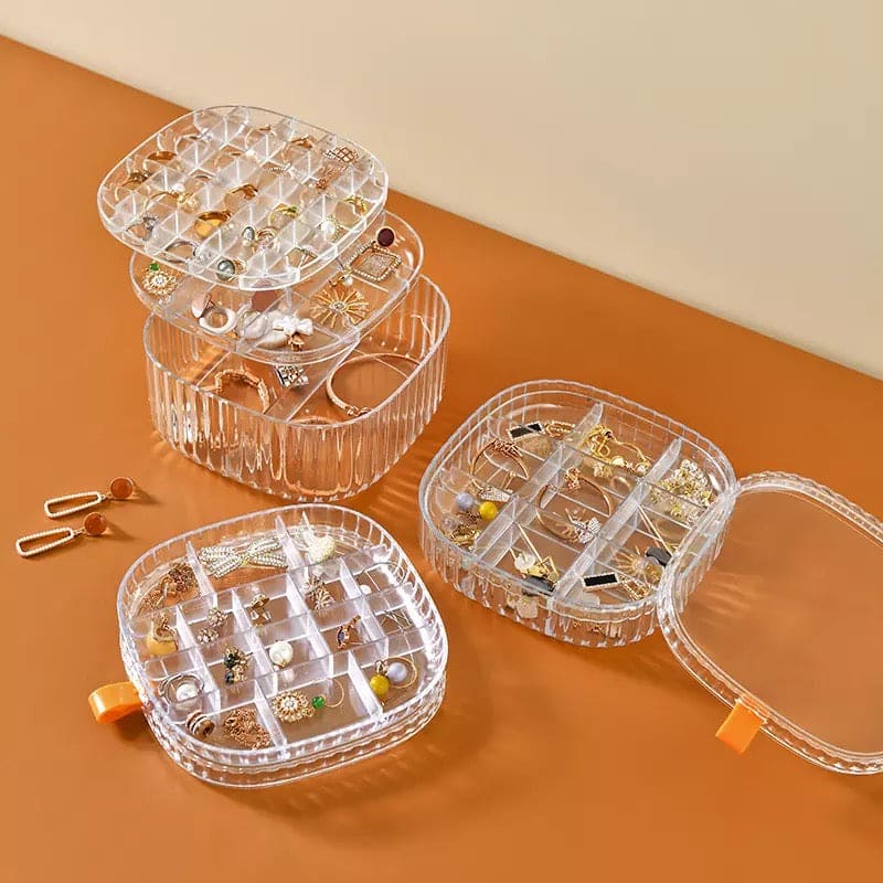 Elegant Transparent Crystal Portable Jewellery Box, Storage Organizer, Arylic Earrings Holder, Multi-Layer Jewellery Case
