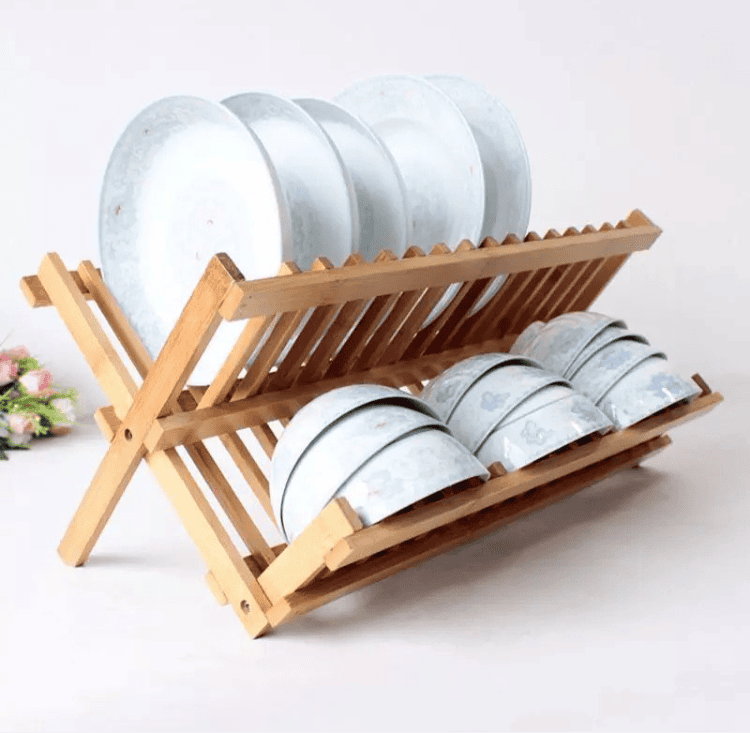 Kitchen Dish Drain Rack Storage Organizer, Natural Bamboo Storage Rack, Display Stand Drainer Holder