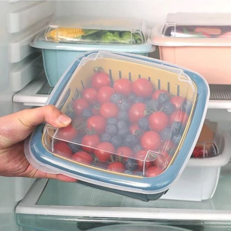 Multifunctional Double Layer Draining Basket With Lid, Kitchen Refrigerator Fresh Keeping Box, Plastic Fruit Storage Basket