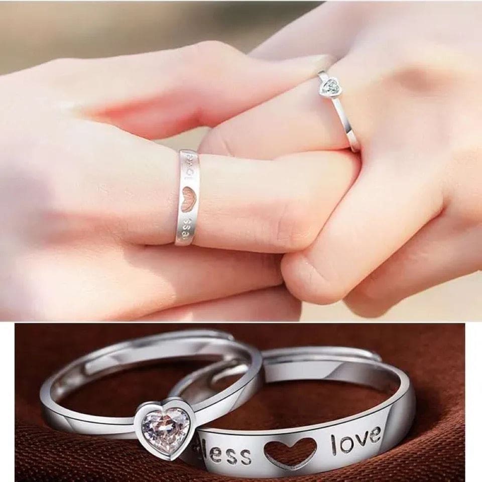 Heart Matching Couple Rings Set, Forever Endless Love Wedding Ring, Love Engagement Wedding Couple Rings, Adjustable Heart Shaped Silver Ring