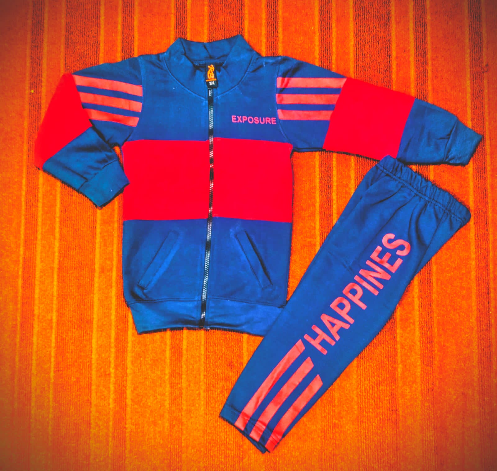 2 Pcs Sleeves Pattern Track Suit, Kids Tracksuit For Boys Clothing Sets Sport Suit, Kids Happiness Track Suit