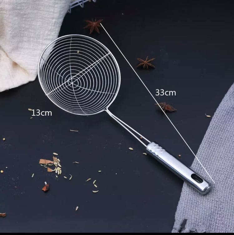 Home Kitchen Strainer, Stainless Steel Oval Skimmer, Oil Pot Food Filter, Round Stainless Steel Frying Food Colander With Long Handle, Dumplings Chaffy Dish Strainer, Kitchen Noodle Scoop Fried Strainer, Wire Fine Mesh Oil Strainer