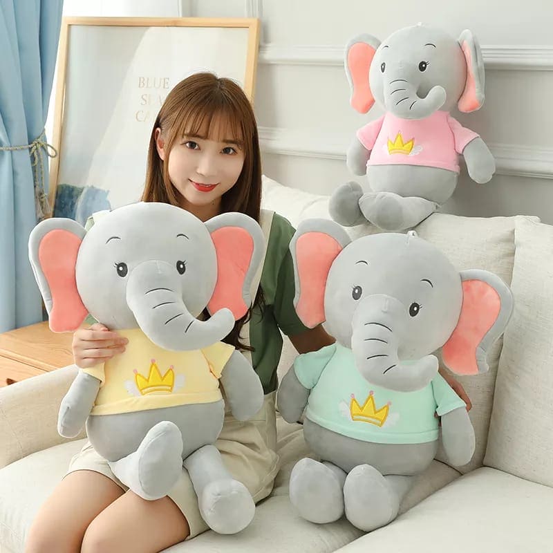Grey Elephant Doll Toy, Kids Sleeping Back Cushion, Cute Stuffed Elephant Baby Accompany Doll, Cute Elephant Doll With Curved Nose, Adorable Crown Elephant Playing Doll