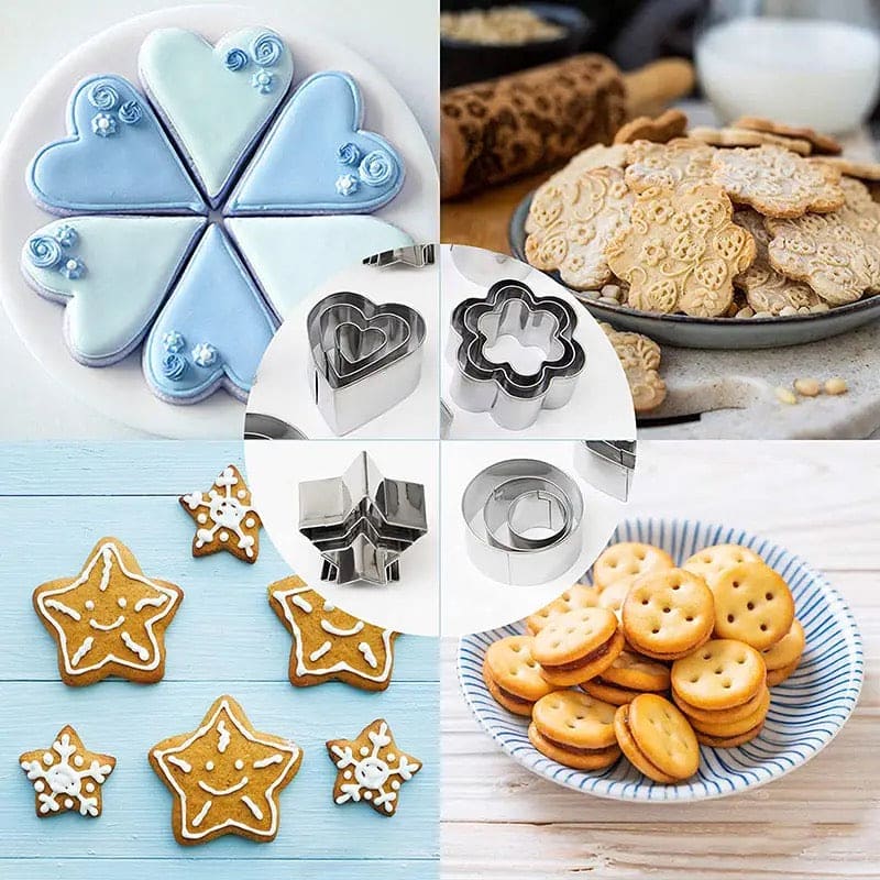 Set Of 12 Stainless Steel Cookie Cutter, Biscuit Baking Mold, Stainless Steel Cookie Mold, Biscuit Press Stamp,  Mini Shapes Fondant Cutter Set, Baking Accessories Cake Decoration Tool, Geometric Set for Biscuit Cutter