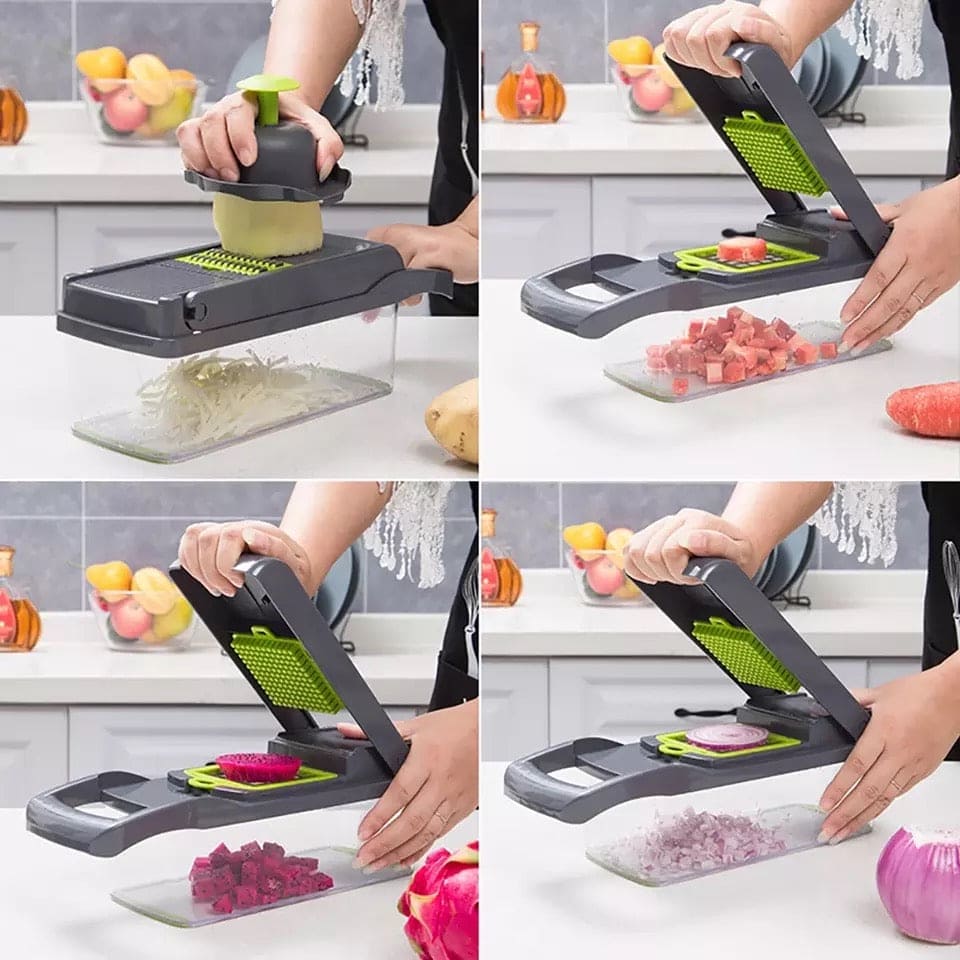 8 In 1 Vegetable Slicer With Container, Mandolin Slicer Veggie Chopper, Hand Held Food Chopper, Fruit Slicer Grater Shredders Drain Basket Cutter