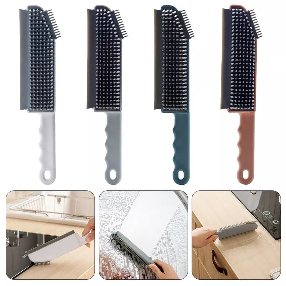 3 in 1 Countertop Cleaning Brush For Desktop, Glass Household Cleaning Supplies Floor Brush, Long Handled Tile Brush, Silicone Window Glass Groove Crevice Brush, Multifunctional Kitchen Stove Scraper, Bathtub Wall Brush Cleaning Tool