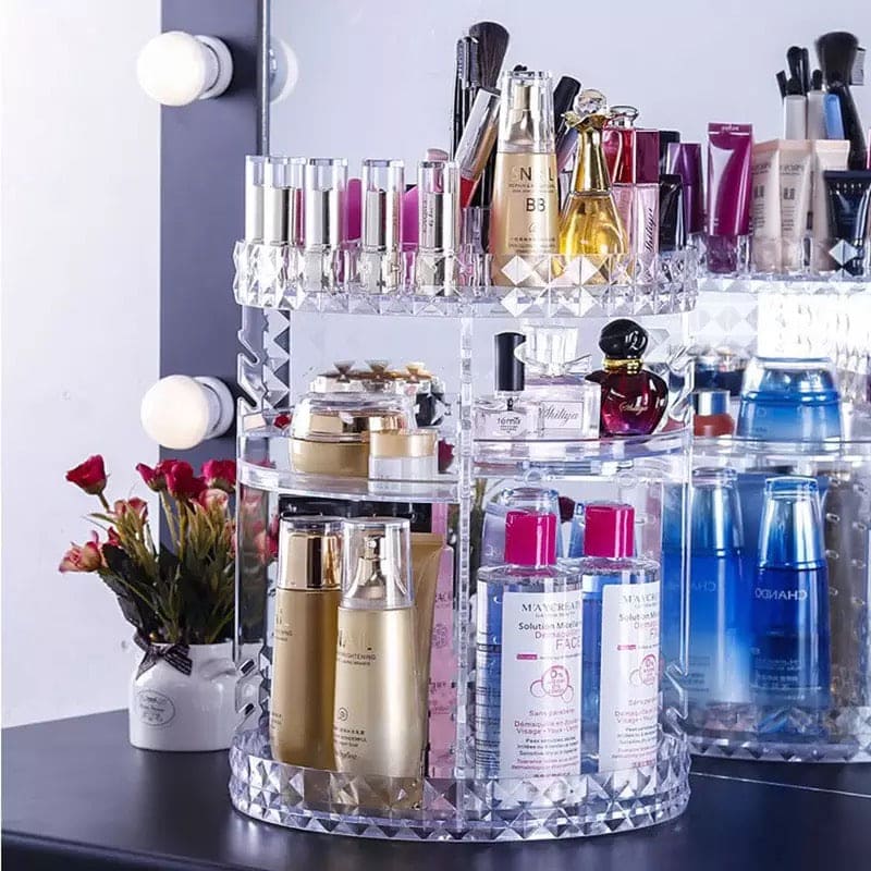 360° Rotating Makeup Organizer, Cosmetic Storage Countertop Organizer, Large Capacity Perfume Make Up Brush Holder,  Fashion Crystal Display Stand, Regular Cosmetic Jewellery Organizer