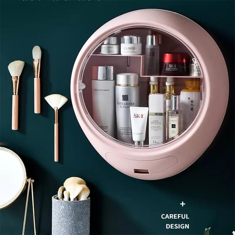 Wall-mounted Round Cosmetic Holder, Makeup Storage Box, Self-Adhesive Round Organizer