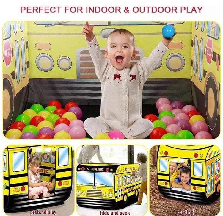 Kids Pop Up School Bus Play Tent, Foldable Indoor and Outdoor Kids Tent, Playhouse For Kids