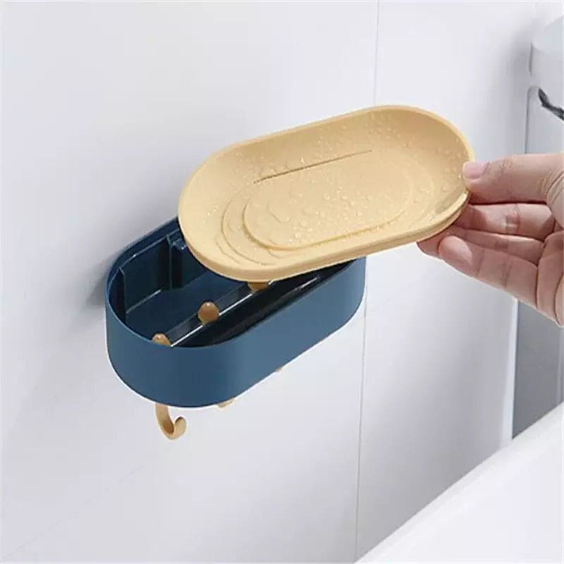 Double Layer Soap Box, Hanging Bathroom Soap Shower Soap Holder, Dish Storage Plate Tray Soap Box, Multifunctional Shelf Toilet Drain Soap Box with Plastic Hooks, Soap Dish Tray