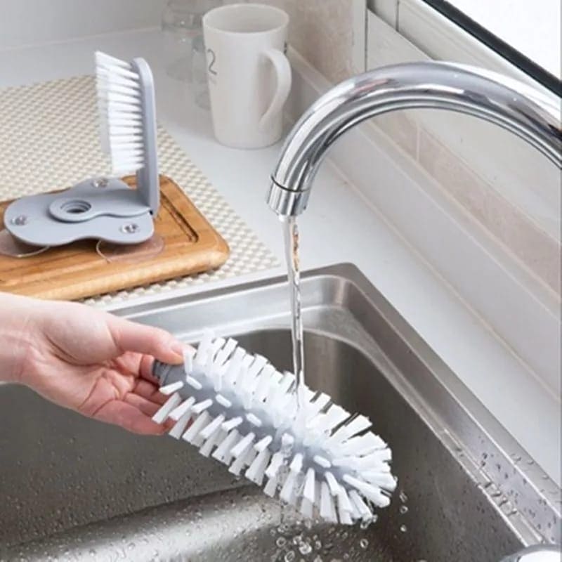Wall Suction Cup Glass Cleaning Brush, Rotating Plastic Bottles Cleaner, Coffee Milk Tea Cups Brush, Glass Cup Washer with Suction Base Bristle, Kitchen Sink Home Tools