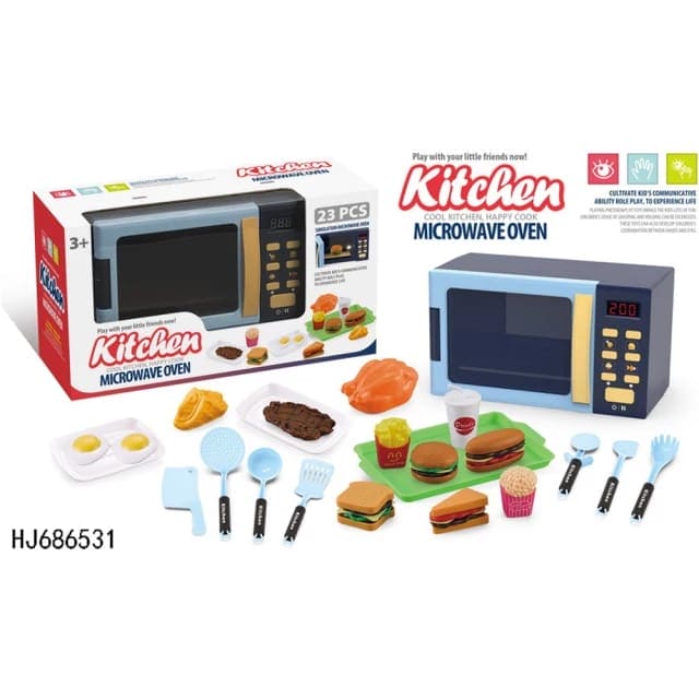 Kids Kitchen Microwave Toy Set, Light & Sound Pretend Play Kitchen Toy Set, Magical Oven Play Food Set